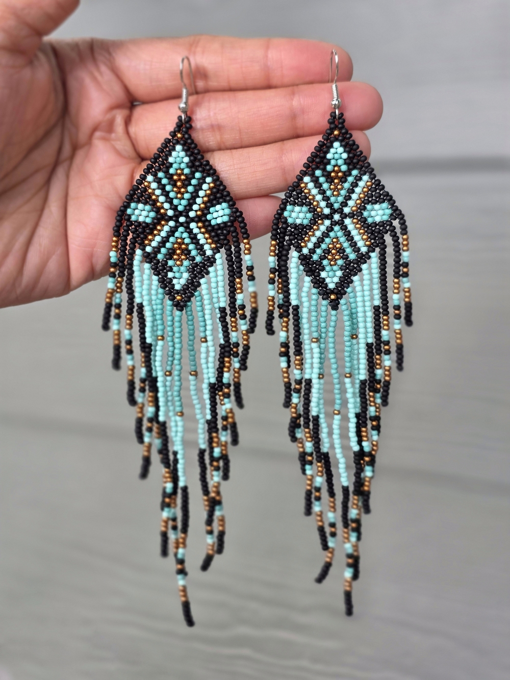 Dia Southwestern Fringe Beaded Earrings Handmade Boho Jewelry Turquoise